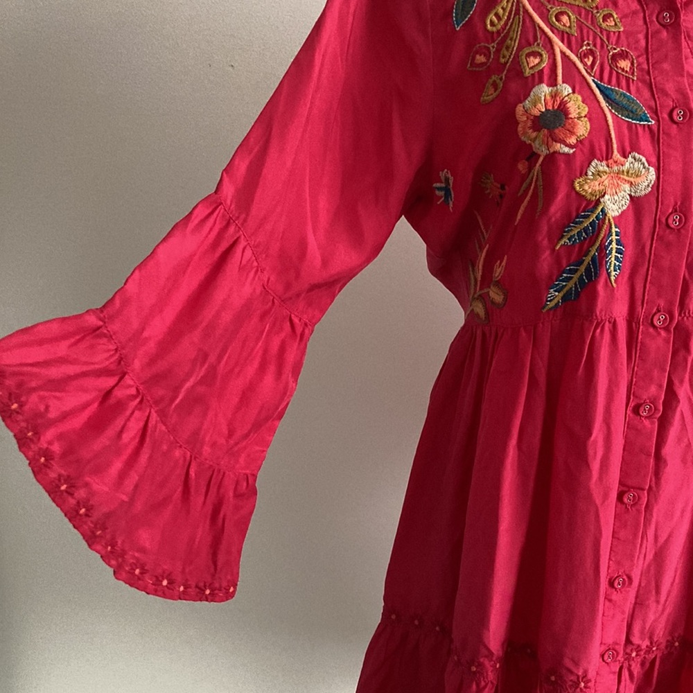 Johnny Was Workshop Dress Embroidery Shuri Easy Tiered w/ Slip - Picture 6 of 12